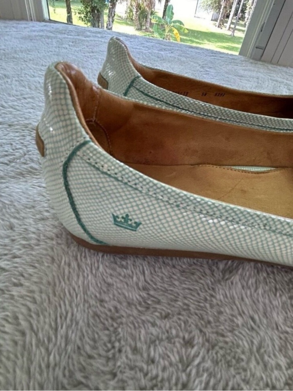 Peter Millar Mint Green Patent Leather Golf Loafers Womens 8M Snake Skin Tassel - Picture 5 of 8